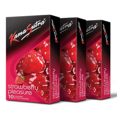 KamaSutra Strawberry Flavoured Condoms for Men 10 Count, Pack of 3