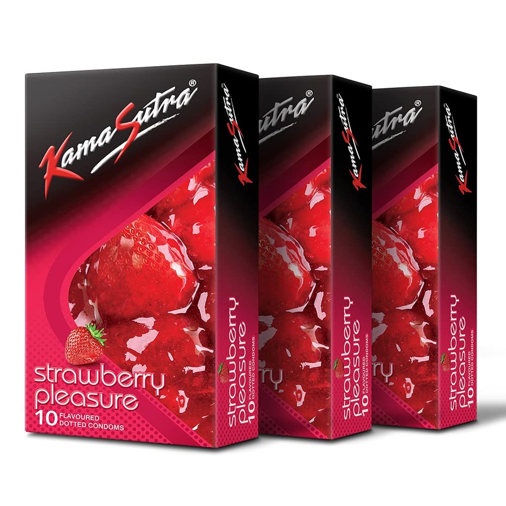 KamaSutra Strawberry Flavoured Condoms for Men 10 Count, Pack of 3