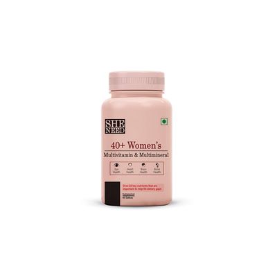 SheNeed Women 40+ Womens Multivitamins & Multiminerals With 25+ Nutrients For Daily Nutrition, Eye, Heart, Brain, Strong Bone & Menopause With Iron, Calcium, Vegan  60 Tablets