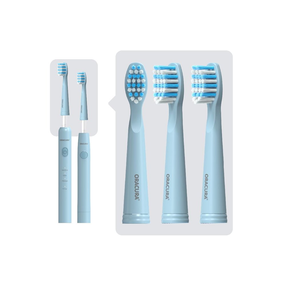ORACURA Sonic Electric Toothbrush Heads for SB100 & SB200 (Blue, Pack of 3) Soft DuPont Bristles, Flexible Design, Prevents Tooth Abrasion, Thorough Cleaning
