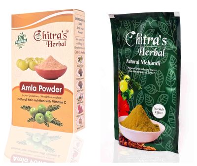 Chitra's Herbal Natural Mehendi Powder- 150 Gm, Hair Nutrition Amla Powder- 100 Gm Organic Herbal Amla Powder | Mehendi Powder