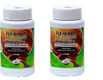 Kerala Ayurvedic Umikkari, Ayurvedic Tooth Clenser, Activated Charcoal from Rice Husk (60 g, Pack of 2)