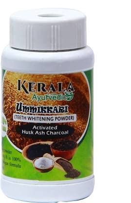Kerala Ayurvedic Umikkari, Ayurvedic Tooth Clenser, Activated Charcoal from Rice Husk (60 g, Pack of 4)