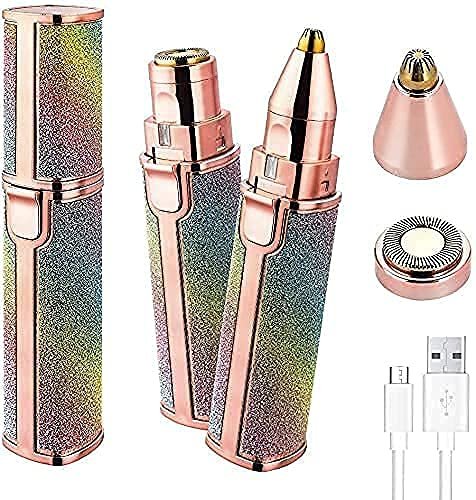 DREWIT STAR Portable Eyebrow Trimmer for Women, Face, Lips, Nose Hair Removal Electric Trimmer with Light, Facial Hair Remover for Women - Rainbow Colour