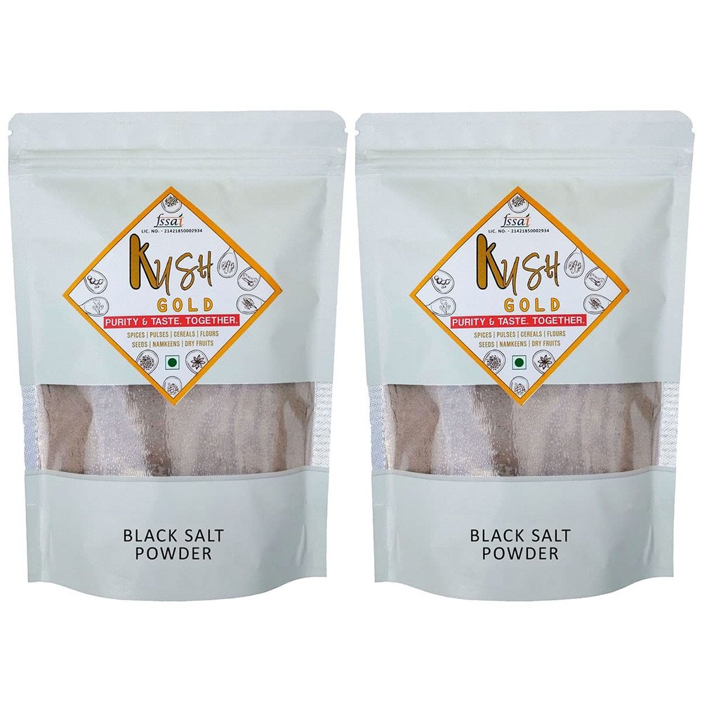 Kush Gold Kiln Fired Black Salt Powder/Kala Namak/Seasoning Salt - 2Kgs (2 Packs of 1Kg Each)