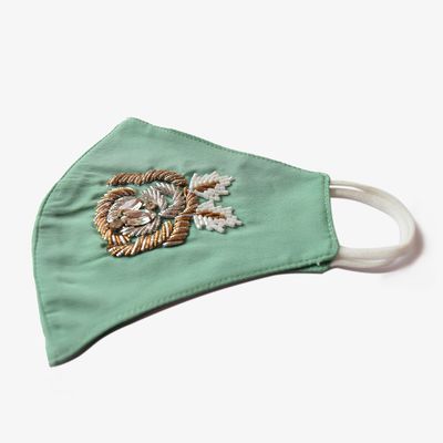 Carole Marvin Green Embroidery Mask