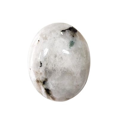 9Dzine Rainbow Moonstone Palm Stone, Rainbow Moonstone Soap, Meditation Natural Crystal Rainbow Moonstone Oval Shape Palmstone for Reiki Crystal Healing (White)