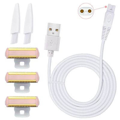 Women Shaver Replacement Heads and Trimmer USB Charging Cable Compatible with Finishing Touch Flawless Body Rechargeable Ladies Shaver with 2 Cleaning Brushes
