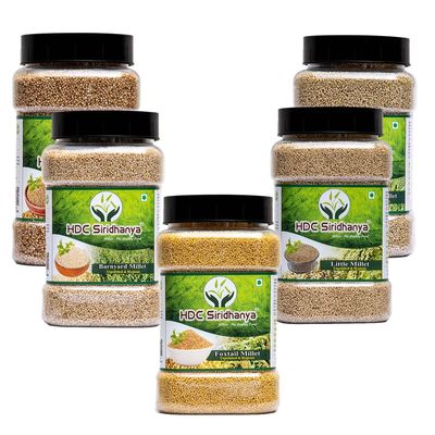 Siridhanya Unpolished and organic Positive Millets combo pack 5 (kodo, little, browntop, foxtail and barnyard each millets buchhi method Gwt. 2500g) Organically grown from Karnataka
