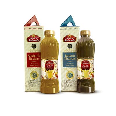 Mishrambu Kesharia Badam Drynut Syrup & Badam Thandai | Kesar Badam Syrup | Thandai Syrup | Dry Fruit Thandai | Summer Drink Mix | Pack Of 2 (750 Ml Each), Liquid