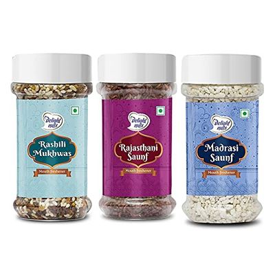 Delight Nuts Mukhwas Combo Pack of 3 (Rashili Mukhwas 190g, Rajasthani Saunf 180g & Madrasi Saunf 180g)