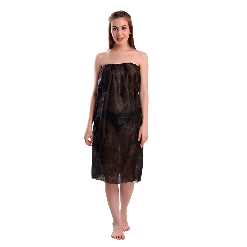 MSIU-Women Non-Woven 25 GSM Disposable Spa Massage WAXING, Body Massage Gown Color-Black Pack of 20