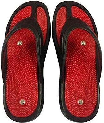 ACS unisex adult Acupressure Relaxation De Stress Pain Relief & Total Health Care Magnetic Acm Foot Wear Flip Flop Red Black
