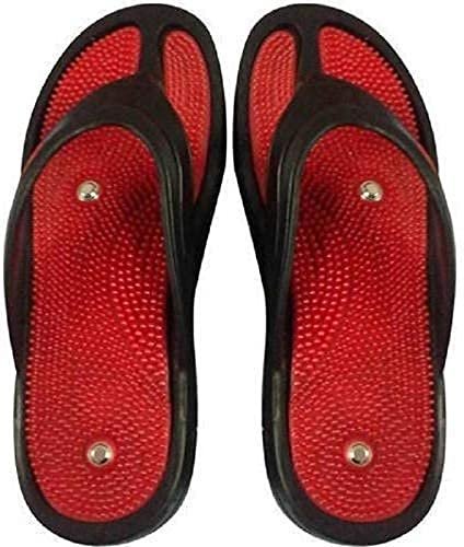 ACS unisex adult Acupressure Relaxation De Stress Pain Relief & Total Health Care Magnetic Acm Foot Wear Flip Flop Red Black