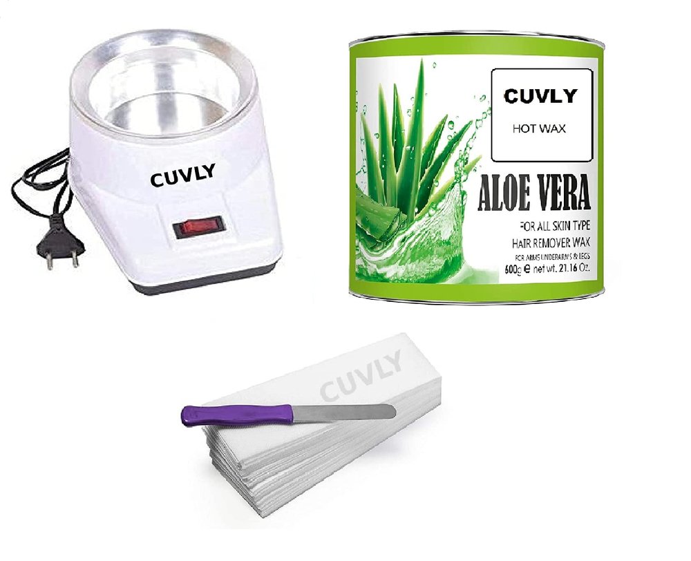 CUVLY Waxing Kit Wax Machine Wax Heater Machine, 600 gram Hot Wax Cream, 70 pieces Wax Strips and Knife, Hair removal Waxing Kit, Wax Kit for women and men, Wax Heater Combo (Aloe Vera Wax)