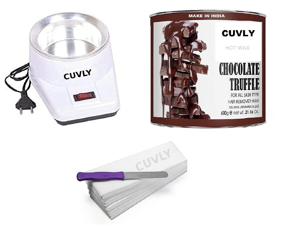 CUVLY Waxing Kit Wax Machine Wax Heater Machine, 600 gram Hot Wax Cream, 70 pieces Wax Strips and Knife, Hair removal Waxing Kit, Wax Kit for women and men, Wax Heater Combo (Chocolate Wax)