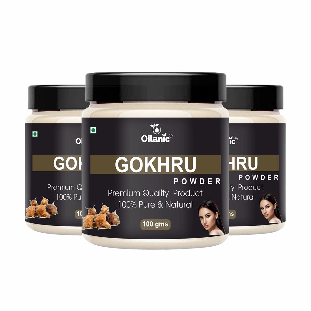Oilanic Pure and Natural Gokhru Powder for Hair and Skin (Pack of 3, Each 100g)|Ayurvedic Powder for Maintain Hair Growth, for Men and Women No Preservatives, Chemical-Free Herbal Hair Care powder