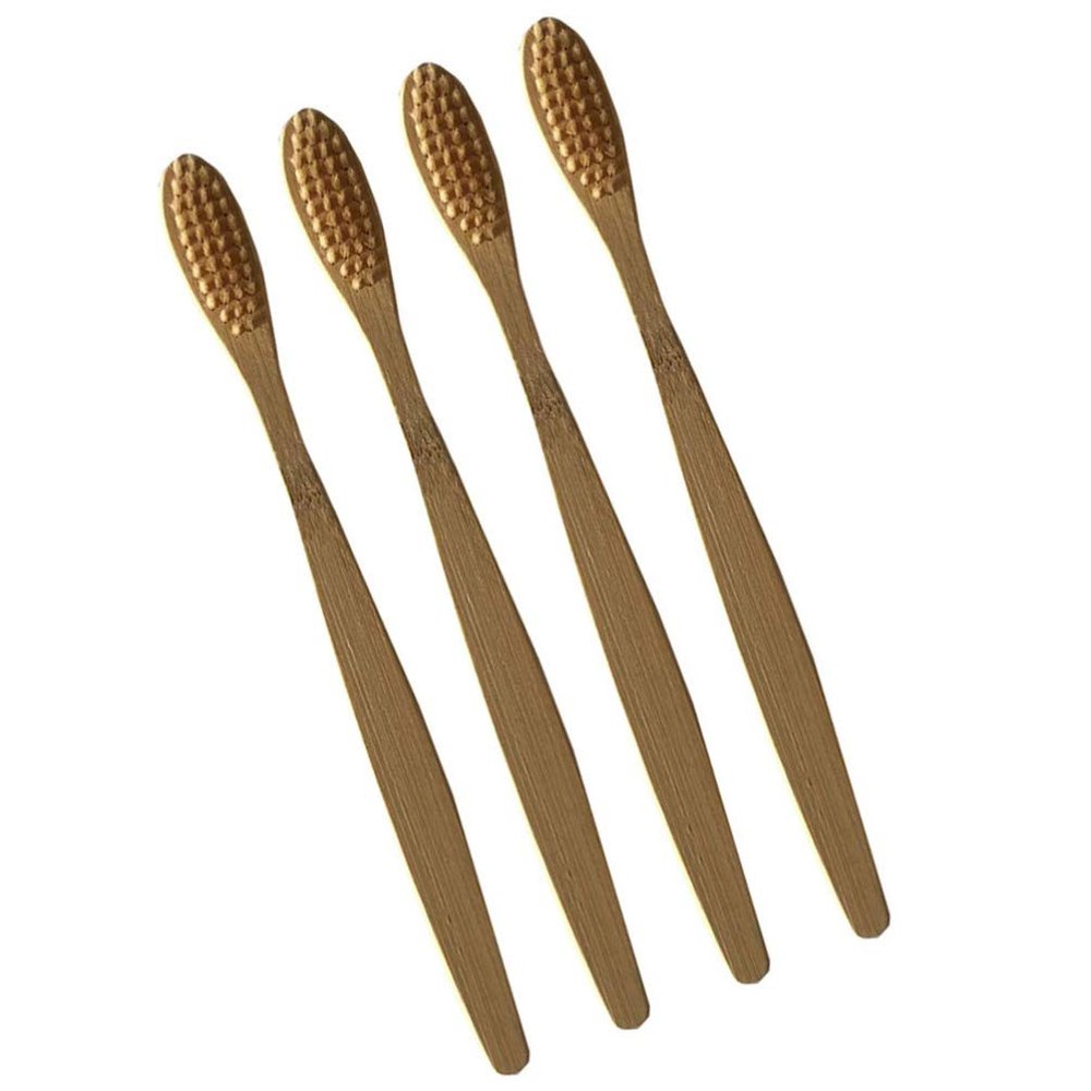ARTIBETTER 4pcs Natural Toothbrushes Biodegradable- Friendly Toothbrushes Soft Manual Toothbrushes for Travel Home Use ( Khaki )