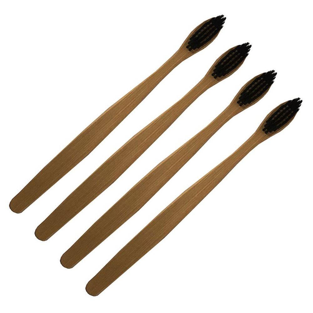 ARTIBETTER 4pcs Natural Toothbrushes Biodegradable- Friendly Toothbrushes Soft Manual Toothbrushes for Travel Home Use ( Black )