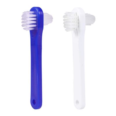 ARTIBETTER 2pcs Denture Brushes Dual Head Cleaning Toothbrushes False Teeth Dedicated Toothbrushes ( Blue White )