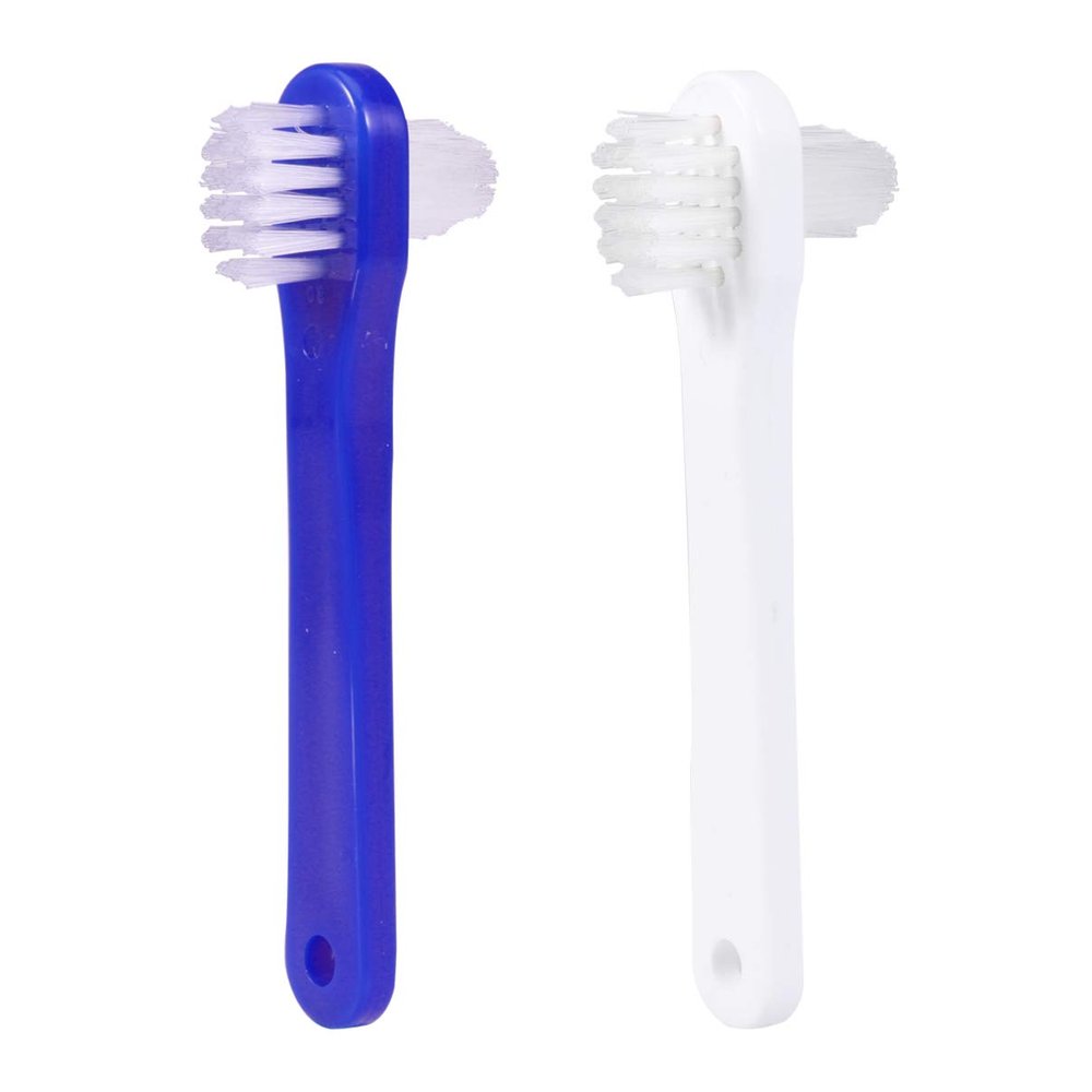 ARTIBETTER 2pcs Denture Brushes Dual Head Cleaning Toothbrushes False Teeth Dedicated Toothbrushes ( Blue White )