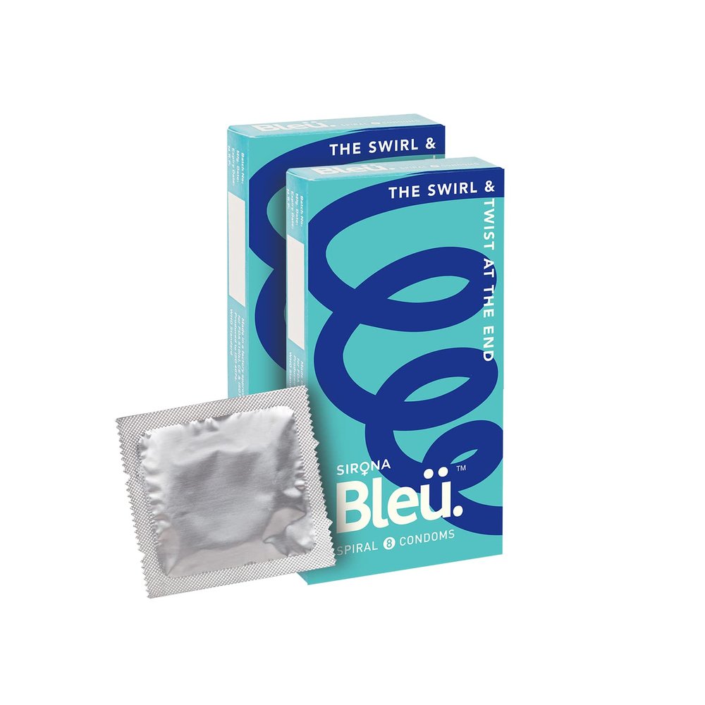 Bleu Spiral Toxin Free Condoms for Men - Unique Shaped head (first in India) for enhanced stimulation, improved experience, vegan & odourless, Pack of 2 (16 Count)