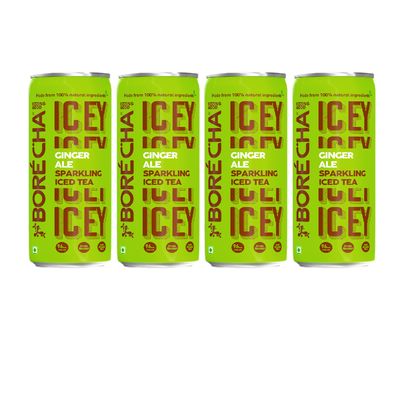Borcha Sparkling Iced Tea 330ml | Brain-Boosting & Antioxidant-Rich | Cold Brewed | F.A.B. Focus Adaptogens | Low Sugar | Gluten-Free | Natural Functional Beverage (Ginger Ale, Pack Of 4)
