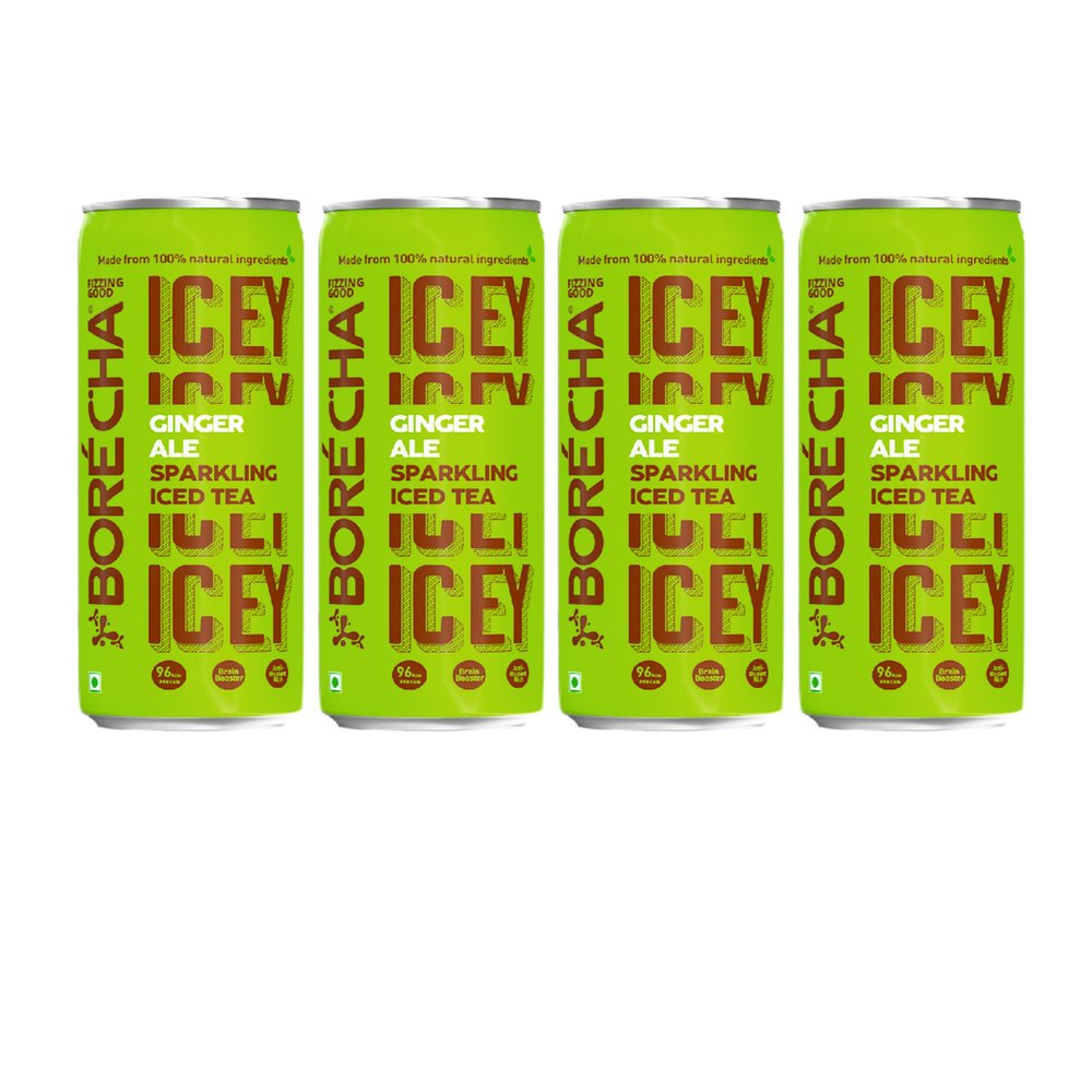 Borcha Sparkling Iced Tea 330ml | Brain-Boosting & Antioxidant-Rich | Cold Brewed | F.A.B. Focus Adaptogens | Low Sugar | Gluten-Free | Natural Functional Beverage (Ginger Ale, Pack Of 4)