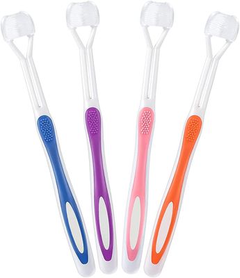 3 Sided Toothbrush, ELECDON 4 Pieces Autism Travel Toothbrush for Adults Complete Teeth and Gum Care, Great Angle Bristles Clean Each Tooth, Soft and Gentle (Pink, Blue, Orange, Purple)
