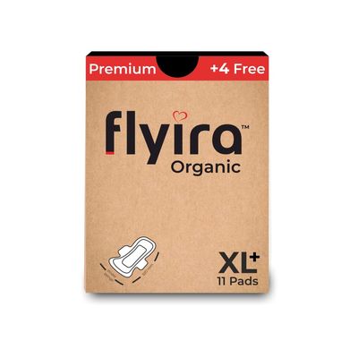 Flyira Premium 100% Pure Organic Cotton Sanitary Pads XXL (Pack of 1-11 Pads) For Women | Ultra-Absorbent & Super Soft | Rash Free Organic & Natural Pads made for Heavy Flow
