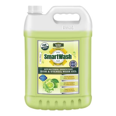 SmartWash Anti-Bacterial Disinfectant Dish & Utensil Wash Gel Strong Germ Protection Kitchen (Lime wave), 5L