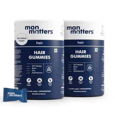 Man Matters Biotin Hair Gummies | 120 Days Pack | No Added Sugar | Enriched with Biotin Vitamin A, C, E & Zinc | Keeps Hair Healthy & Strong |100% Vegetarian