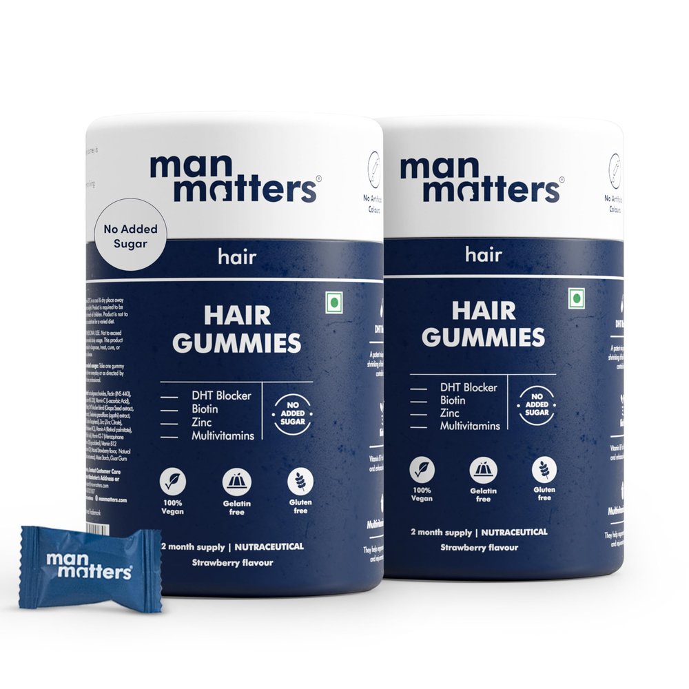 Man Matters Biotin Hair Gummies | 120 Days Pack | No Added Sugar | Enriched with Biotin Vitamin A, C, E & Zinc | Keeps Hair Healthy & Strong |100% Vegetarian