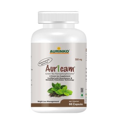 AURICAMGreen Tea Nanophosphosome 300 mg with EGCG 50 mg, Fortified with.Piperine by Aurinko Healthcare - 60 Capsules