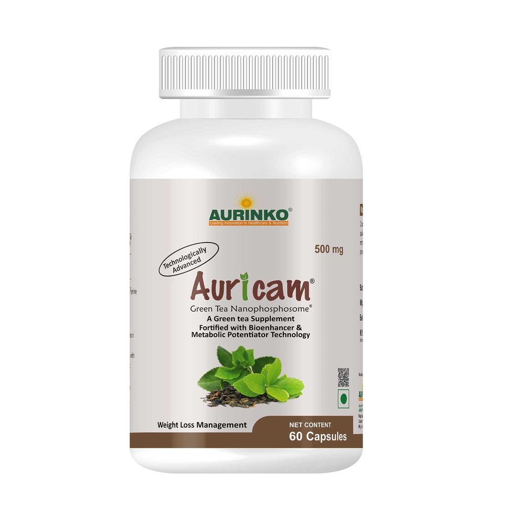 AURICAMGreen Tea Nanophosphosome 300 mg with EGCG 50 mg, Fortified with.Piperine by Aurinko Healthcare - 60 Capsules