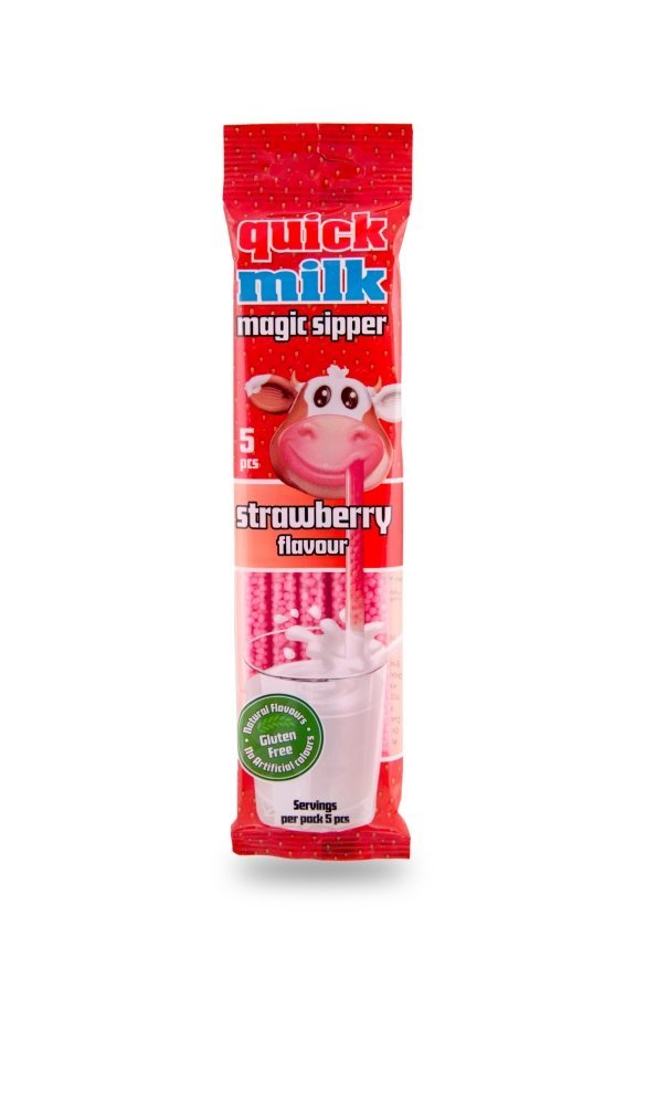 Quick Milk - Gluten Free Flavoured Magic Sipper Straws - Pack of 2 (Total 10 Straws) Strawberry