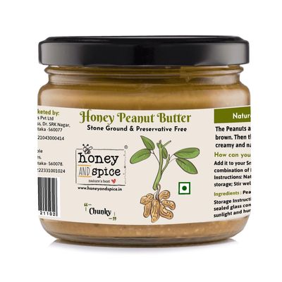 Honey and Spice Chunky Peanut Butter | 26g protein | Pure, Raw & Natural | High protein peanut butter | Tasty & Healthy Nut Butter Spread | Hand roasted peanuts, Raw honey & Rock salt | Stone Ground & Preservative Free | Vegan & Gluten free | (Crunch