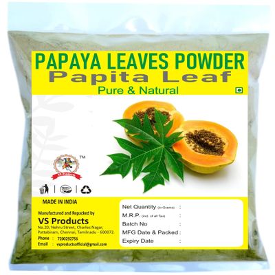 VS Products Papaya Leaf Powder, 600g, Papita leaf Powder, Carica Papaya Leaf, Erandhurbuja, Paw Paw Leaf Powder 600g (pack of 6 x 100g)