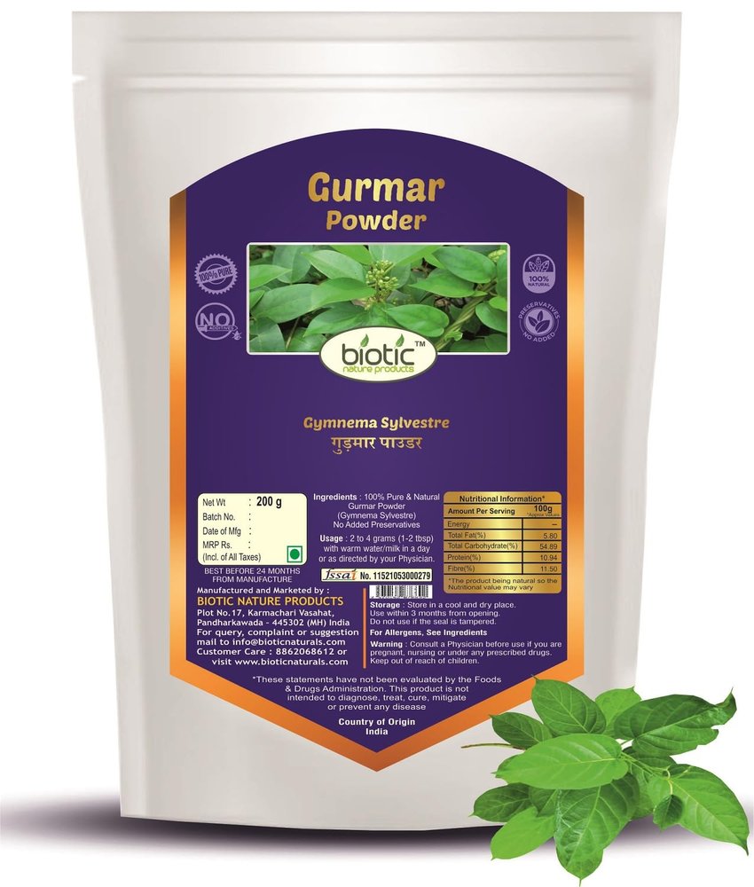 Biotic Natural Gudmar Powder - 200 gm - Gymnema Sylvestre - Gurmar Powder - Madhunashini - Sirukurinjan
