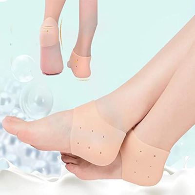 APrime Adda Anti Heel Silicone Heel Anti Crack Vented Moisturizing Silicone Gel Heel Socks for Swelling, Pain Relief, Foot Care Ankle Support Pad Silicon Heel Pad For Men & Women (4 Pair Anti heel)