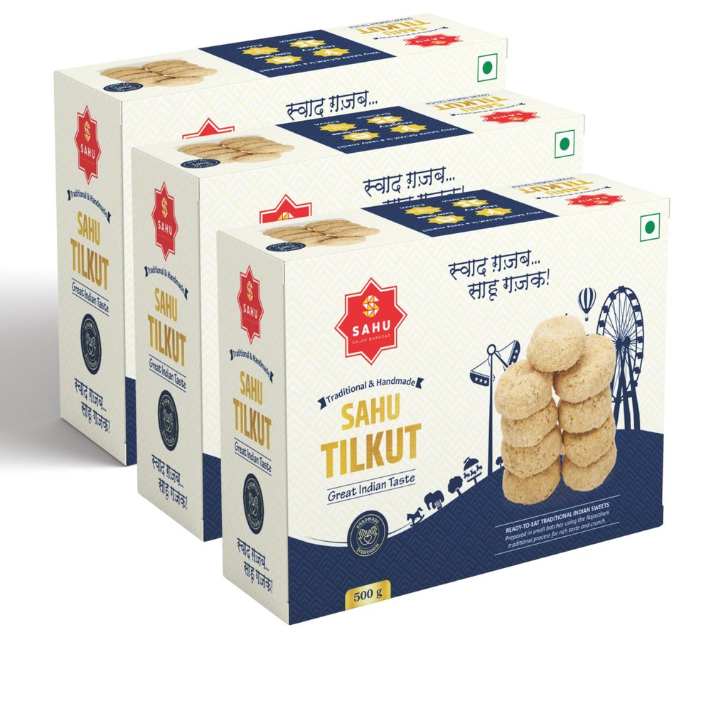 SAHU GAJAK BHANDAR Special Kutema Gajjak 1500g (Pack 3 Each 500g) Tilkatri | Tilkut Jaggery Sweets | Gud Gazak | Teelkut | Tilkoot | Tilcut | Tilkutt | Tillkut | Tillkutt