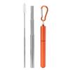 Drinking Straw, Practical Metal Straw Retractable Orange with Cleaning Brush for Picnic for Travel for Hiking for Camping view 1
