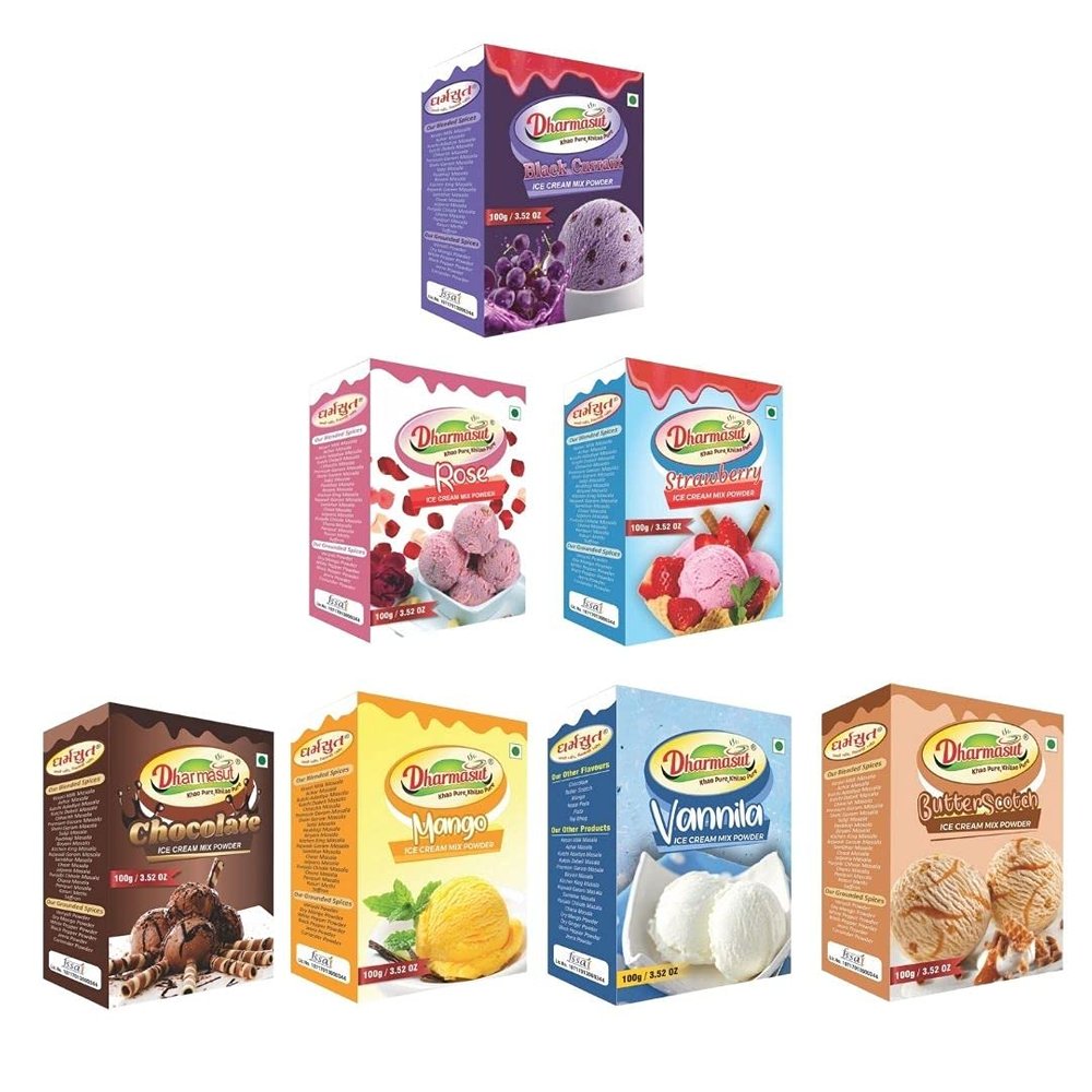 Black Currant + Rose + Strawberry + Chocolate + Mango + Vanilla + Butterscotch Ice cream Powder 700g (100g*7)