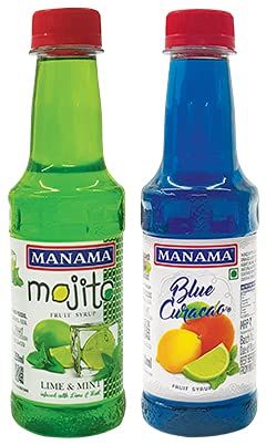 Manama Lime and Mint Mojito Flavoured Syrup and Blue Curacao Flavoured Fruit Twist Syrup 250ML Each, Pack of 2