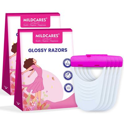 GynoCup Glossy Body Razor For Women (Pack of 2, 10 Units) | Painless & Easy Hair Removal | No Cut & Irritation | For Legs, Bikini & Underarms | Anti Slip Grips | Safe, Comfortable & Travel Essentials