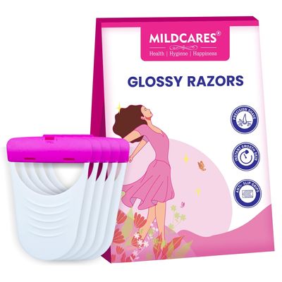 GynoCup Glossy Body Razor For Women (Pack of 1, 5 Units) | Painless & Easy Hair Removal | No Cut & Irritation | For Legs, Bikini & Underarms | Anti Slip Grips | Safe, Comfortable & Travel Essentials