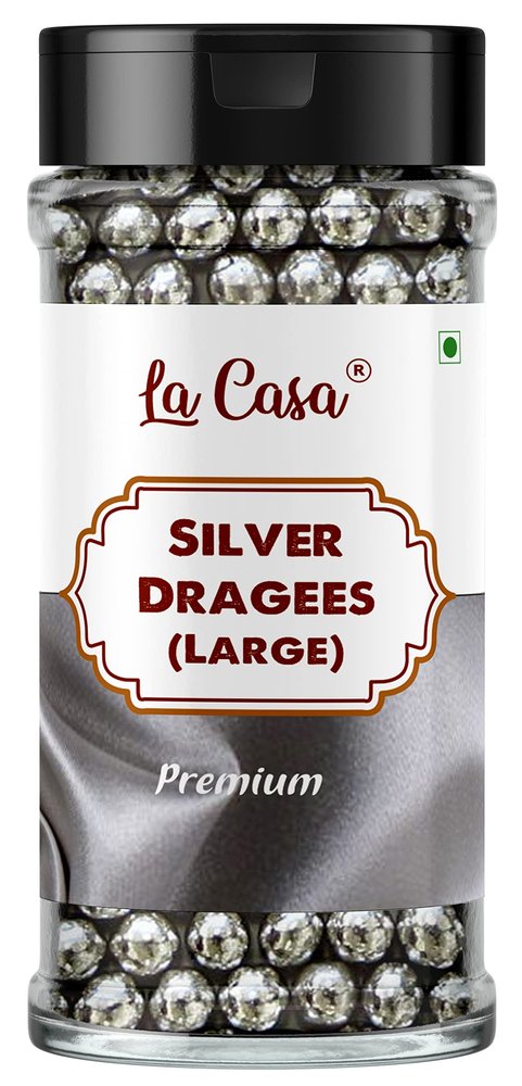 La Casa Premium Silver Dragees | Large(6mm) Sized Pearl Balls Ideal for Cake Decoration & Garnishing | 100g |