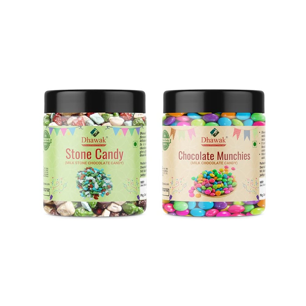 Dhawak Combo Pack of Stone Candy/Rock Candy 400 gms and Gems Chocolate Munchies 400 gms Total 800 gms [Jar Pack]