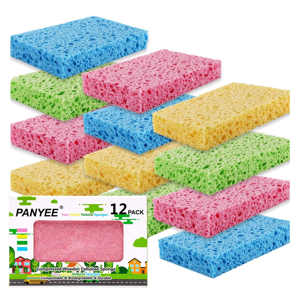 Compressed Cellulose Kitchen Sponges 12PackNon-Scratch Biodegradable Natural Colorful Sponge Scrub for Dishes Cleaning,Funny DIY Sponge for Kids