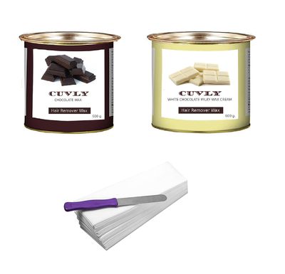 CUVLY Wax Waxing Hair Removal Hot Wax Kit,White Chocolate 600g + Chocolate Wax 600g + strip 70pcs + knife Wax Combo Kit (Pack of 4) (Chocolate Wax & White Chocolate Wax)